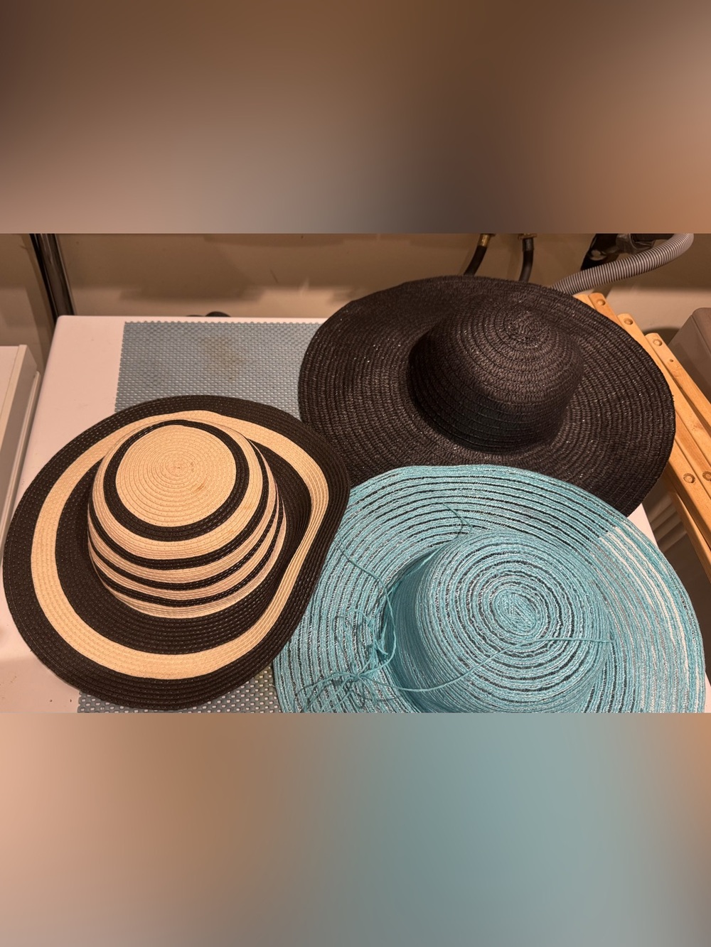 Women’s Wide Brim Sun Hat - Black, Tan & Aqua